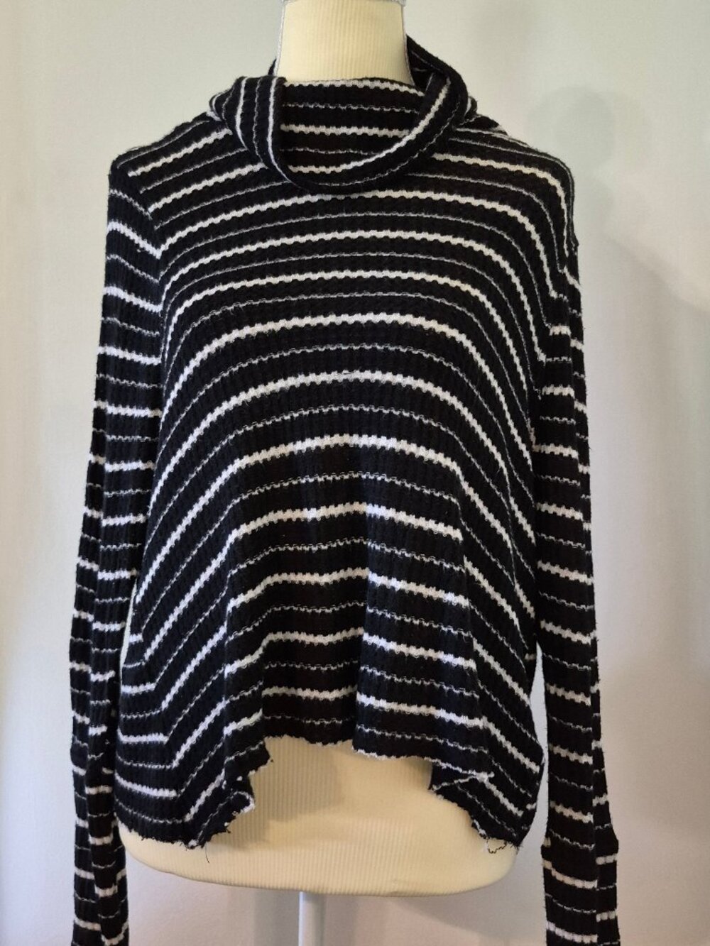 We The Free People Women's S Oversized Drippy Thermal Top Striped Cowl Neck Boho